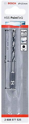 Bosch Professional PointTeQ Hex Drill Bit (for Metal, Ø: 4.5 mm, Total Length: 87 mm, ¼’’ Hex Shank, Accessory for Impact Drivers and Drill Drivers)