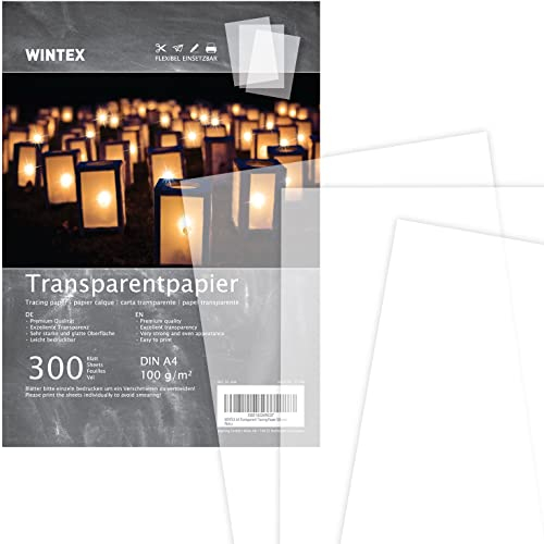 WINTEX Transparentpapier A4 bedruckbar 300 Blatt 100g/m² - Pauschpapier Pergamentpapier zum Bedrucken - Architektenpapier Pauspapier A4 - Tracing Paper - Transparent Papier weiß