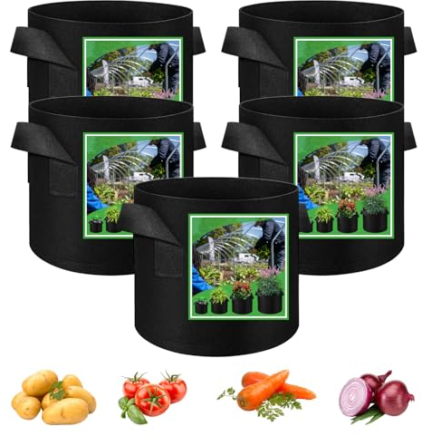 5 Pack Vegetable Grow Bags, Gardening Plant Growing Bags Breathable Non-woven Fabric Plant Pots with Handles Indoor & Outdoor Grow Containers for Vegetable/Flower/Plant/Fruits, 10 Gallon(Black)