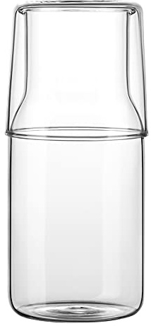 Bedside Water Carafe Set with Tumbler Glass Set for Bedroom Nightstand, Glass Mouthwash Bottle for Bathroom,Household Glass Juice Water Pitcher,Cold Water Bottle with Cup Set,17.5 oz/500ml (Clear)