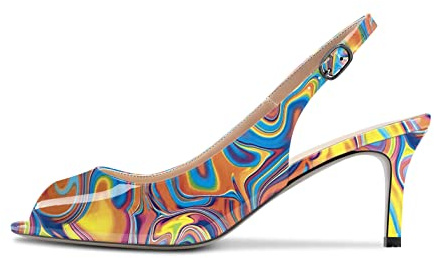 NobleOnly Donna Spillo Medio Tacco Heel Aperte sulla Punta Sandali Slingback Cinturino alla Caviglia da Matrimonio Ufficio Pumps 6.5 CM Heels Scarpe Giallo Multicolore 39 EU