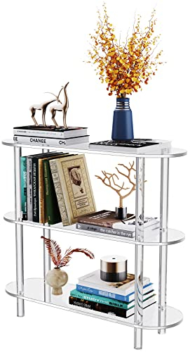 solaround Acryl Konsolentisch Schmal, Acryl Bücherregal mit offenem Regal, Freistehend Transparent, 80 x 24 x 72 cm, 3 Etagen (Transparent)