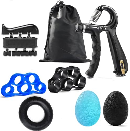 Kvittra Handtrainer Fingertrainer, Handgelenktrainer Trainingsset – 7er-Pack, verstellbarer Grifftrainer, Anti-Stress-Ball, Gyroskopischer Balltrainer für Fitness-Krafttraining zu Hause
