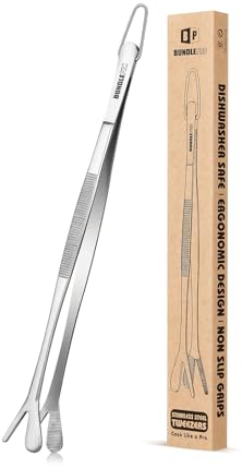 Doppelspitze Kochpinzette, doppelendige 2-in-1 professionelle Edelstahl-Küchenpinzette zum Kochen, Reparieren, Meeresfrüchte, Grillen, Dekorieren, Tierfüttern (25.5 CM, SILBER)