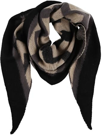 COFI 1453 XXL Schal Damen Dreiecktuch Strickschal WInterschal mit Muster Schwarz/Beige
