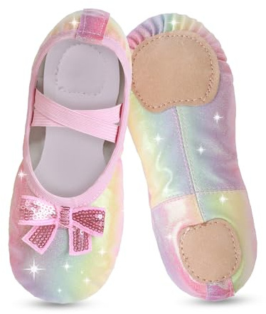 Ballet Shoes for Girls,Toddler Kids Ballet Dance Shoes-Glitter Design with a Cute Bow Split Dance Shoes for Dance Practice, Ballet, Stage Performances, Gymnastics 8 UK Child-EU25 Multicolor