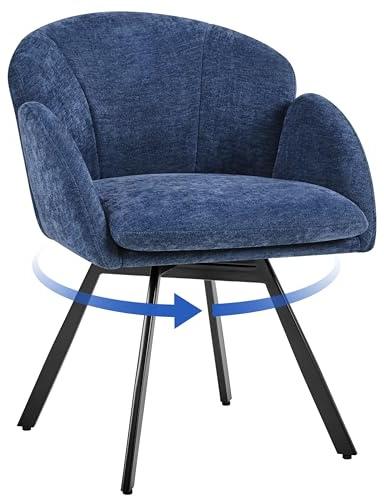 Yaheetech Swivel Tub Chair, Flower Shape Chenille Armchair, Cute Vanity Chair with Removable Seat Cushion for Living Room/Bedroom/Makeup, Blue