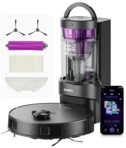 Eureka E20 Plus Robot Vacuum Cleaner with Bagless Self Emptying Station, 8000Pa Robotic Vacuum and Mop, 45 Day Hands-Free Cleaning, Anti Hair-Tangling, AI 3D Obstacle Avoidance, Lift Mop for Carpets