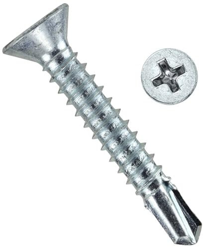 Self Drilling Screws Length: 42mm (Pack of: 50) Countersunk Self Tapping Screws for Metal, Steel, Roofing, Windows