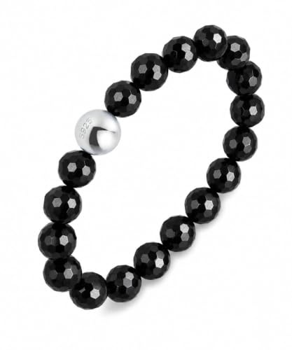 GD GOOD.designs Anillo antiestrés de cuentas de piedra natural turmalina para mujer - Anillo perla elástica - Anillos ansiedad facetado