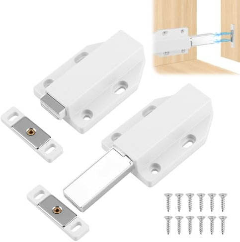 2 Pack Cupboard Door Push to Open Catch Magnetic Cabinets Door Opener Cabinet Pushed to Open Fittings Door Damper Push Latch Kitchen Drawer Closer Wardrobe Closure