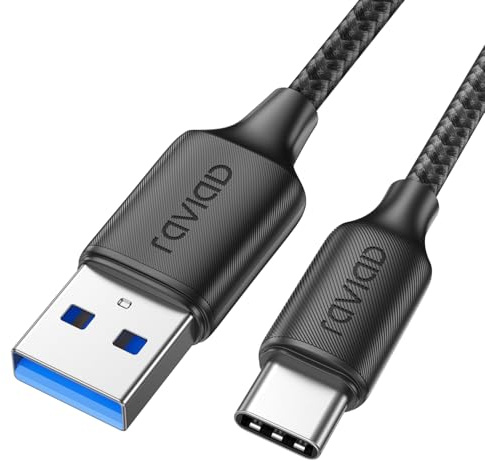 RAVIAD USB-C-kabel 2M, USB-C-laddningskabel, USB 3.0 och QC 3.0 snabbladdningskabel, USB-C-datakabel kompatibel med iPhone 16, 15 Pro Max, Galaxy S25, S24, S23, Note 10, P60 - Svart