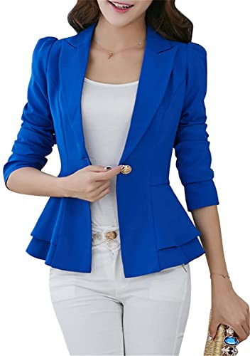 YMING Mujer Corto Blazer Oficina Cardigan Frente Abierto Manga Larga Trajes Azul S