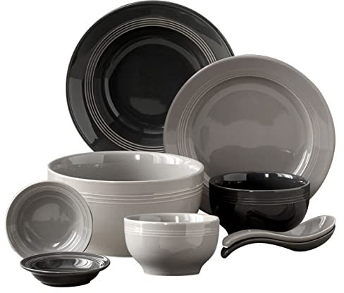KWMAEEUID Set Piatti e Ciotole Set Piatti Gres, Set Piatti Ceramica Moderno, Set Piatti Ciotole e Piatti Porcellana 17 Pezzi, Servizio Combinato Porcellana per 4, per Il Riposo