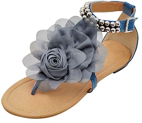 Fiore Infradito Donna con Zeppa Basso Eleganti Piatto Sandali Aperta Ciabatte Espadrillas Bohemia Scarpe con Strass Flip Flops Cinturino alla Caviglia Pantofole Romana Scarpe Antiscivolo Spiaggia
