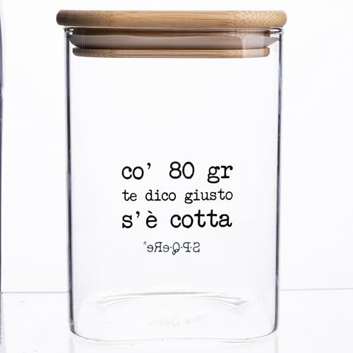 Barattolo pasta 1 L in vetro, coperchio in bambù, S.P.Q.eRe