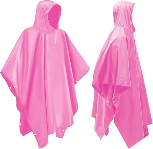 Chyaya 2 Pack Rain Poncho Waterproof Raincoat for Men Women Adults,Lightweight Thicken Emergency Rain Jacket Hooded for Camping Hiking Travelling,Outdoor Activities - Pink