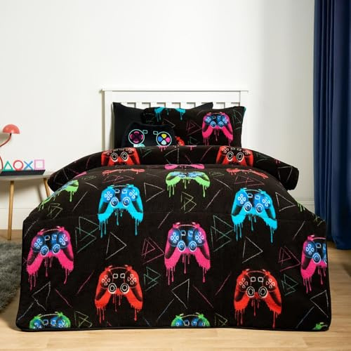 OHS Teddy Fleece Coverless Duvet Single, 10.5 Tog Coverless Duvet for Kids Ultra Soft Warm Gaming Bedding All Season Quilt Kids Single Duvets with Pillowcase, 135 x 200cm
