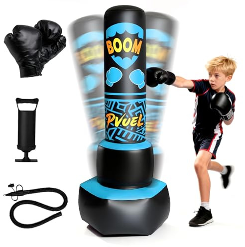 FONESO Punching Bag with Stand for Kids, 67 Inch Larger Inflatable Boxing Bag Set with Gloves, Birthday Gifts for Boys & Girls 6-12/Teens, for Practicing Karate, Taekwondo, Kickboxing, MMA