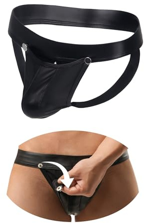 ohyeahlady Jockstrap Hombre Cuero PU Tangas Abiertos Frontal Talla Grande | Sexy Strings Thong,Calzoncillos Suspensorios Gay,Underwear,Cintura Baja,Bañador Hombre Curvy,Tanga de Club,Hot Lingerie,Sissy