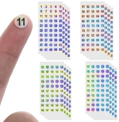 Mabor 16 stycken färgglada nummerklistermärken 1–200 laser siffror klistermärken 8 mm nummer klistermärken väderbeständiga självhäftande prickar färgglada för skåp dokumentorganisering
