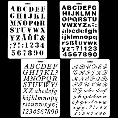 4 Pcs Letter Stencils, Reusable Alphabet and Number Templates for DIY Crafts, Painting, Scrapbooking, and Wall Decor