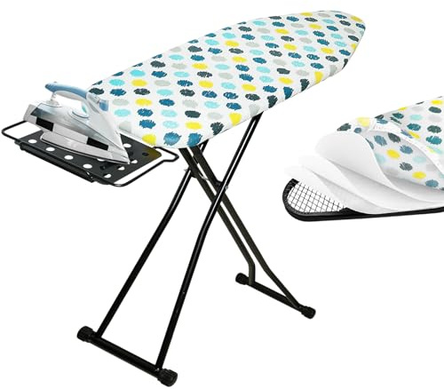 SUNDOY Asse da stiro Premium 111×31 cm per centrale vapore – Superficie di stiratura extra larga 31×91,5 cm, regolabile in altezza, imbottitura a 3 strati, stabile asse da stiro per casa