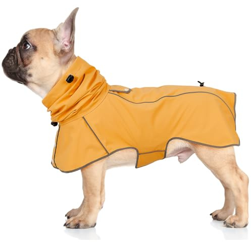 Ezierfy Hunderegenmantel - Wasserdichter Regenjacke für Hunde, Einstellbare Regenmantel für Mittlere, Große und Extra Große Hunde, Reflektierend, Polyester, Gelb, S