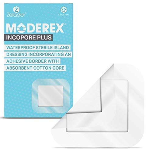 Medicazione sterile autoadesiva impermeabile, senza lattice, con bordo trasparente e tampone assorbente 100% cotone, 6x7cm