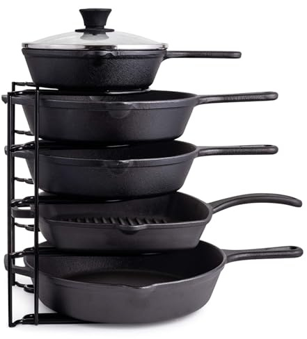Cuisinel Heavy Duty Pots and Pans Organizer Rack - 12.2-Inch Tall - 5 Tier Rack - Holds 50 LB - Cast Iron Skillets, Griddles, Shallow Cookware - Space Saving Kitchen Storage - No Assembly Required