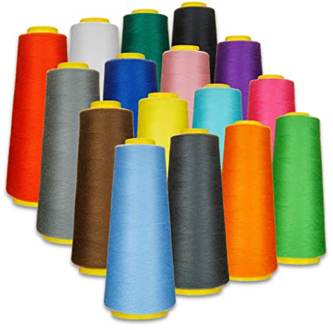 Lialina Overlockgarn-Set 16-teilig OEKO-TEX / Stärke 120 aufgespult auf Konen / 1000 m Garnlänge pro Spule/Material: 100% Polyester