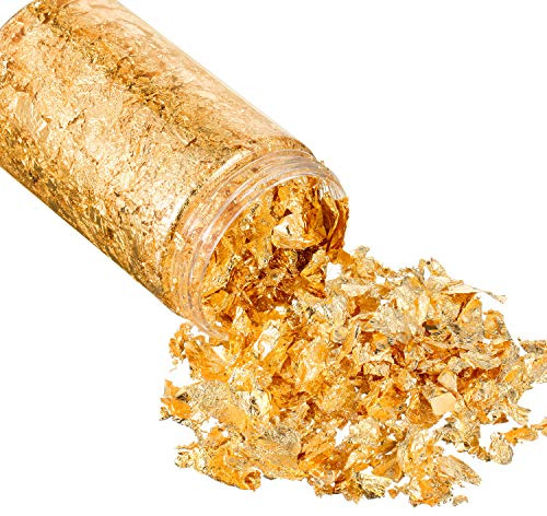 HICARER 15 Grammo Fiocchi di Foglia d'oro Fiocchi di Lamina d'oro Fiocchi di Lamina in Metallo Dorata per Doratura, Unghie e Fai da Te (Oro)
