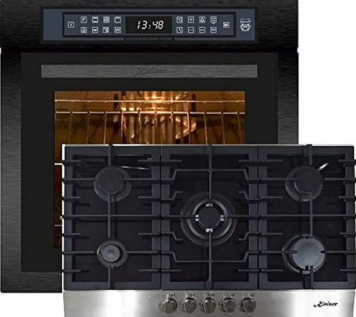 Kaiser spis-set 6306 RS KCG 9386, inbyggd ugn, rostfritt stål, 79 L 15 fkt. Grill luftfryer full touch gasspis inbyggd spis, svart glas, 3,8 KW WOK, naturgas, propangas