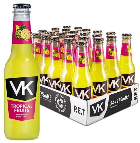 VK Tropical Fruits Drinks | Plastic Bottles | 24 x 275ml Case Pack | Vodka Alcopop | PET Plastic Bottles for Events | Weddings, Parties, Festivals | NOT GLASS | Glass free | Alcoholic Drink