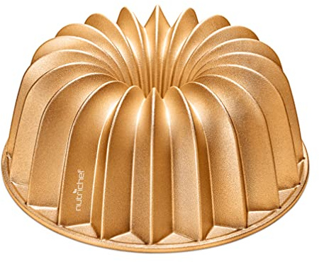NutriChef molde bundt redondo antiadherente, Aluminio fundido acanalado, 23 cm, Bandeja para horno, Bizcochos y tartas, Repostería casera, Cocción uniforme, Fácil de limpiar