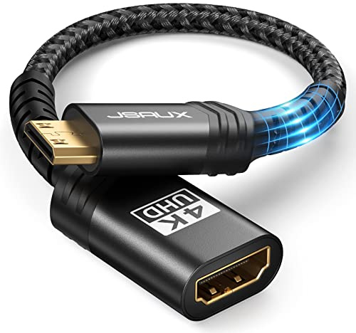 JSAUX Adaptateur Mini HDMI, Adaptateur Mini HDMI mâle à HDMI Femme avec 4K@60hz HDR 3D, Compatible avec Carte Graphique, Raspberry Pi Zero W, HDTV, Tablette, Projecteur (Noir)