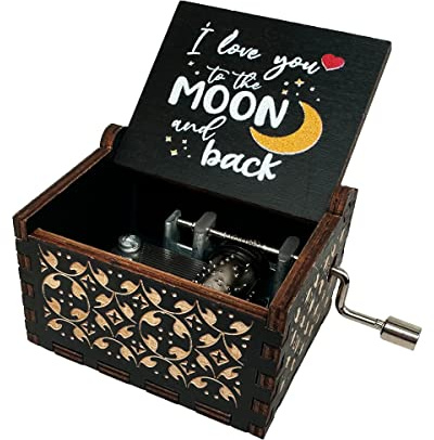 You're My Sunshine Wood Music Box, Antique Engraved Wooden Musical Boxes Gifts for Lover, Boyfriend, Girlfriend, Husband, Wife(to The Moon and Back,Black)