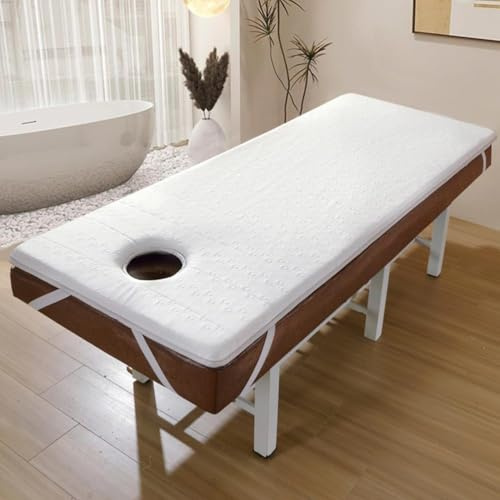 LDLCYCN Surmatelas De Lit De Massage en Mousse À Mémoire De Forme en Latex Coussin De Lit À Cils Antidérapant avec Trou Dessus De Table De Massage Spa 4 Cm Tête Ronde,Blanc,80 * 190cm(R)