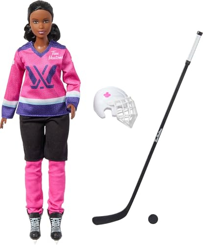 Barbie Tim Hortons PWHL 2025 modedocka i rosa – inkluderar hockeyklubba, puck och hjälm