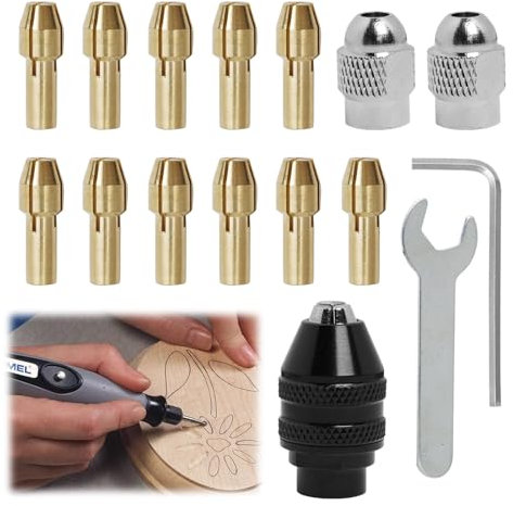 16 Piezas Portabrocas Compatible con Dremel, Portabrocas para Herramienta Rotativa, Cambio Rápido 0,8-3,2 mm, Portabrocas de Latón Precisión, Sustituye 4485 Portabrocas de Latón y Tuercas de Metal
