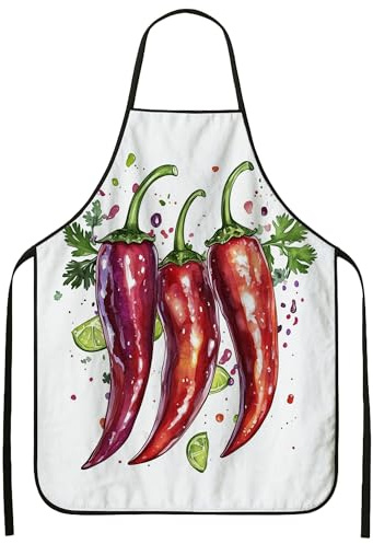 Delantal de cocina con diseño colorido de hierbas picantes para cocinar, delantal lavable de arte culinario de verano para asar B, Con color, 24x31 Inch
