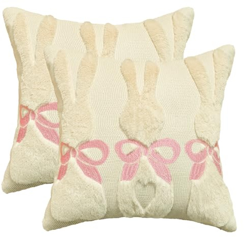 Artoid Mode Set di 2 federe per cuscino pasquale in pelliccia artificiale, colore beige, 45 x 45 cm, in velluto jacquard, per divano