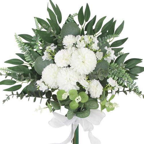 LEIMEND 56 Pezzi Fiori Artificiali Bianchi con Rami Verdi Set Fiore Artificiale Emulazione Foglie Finte Decorazione Bouquet Fiori Finti per Decorazioni da Sposa Casa Abito Composizione Floreale