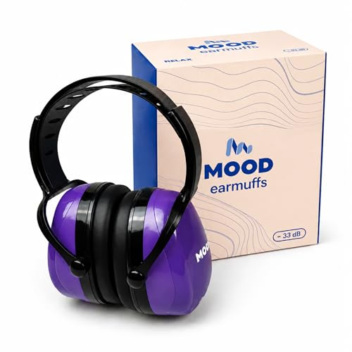 MOOD Cascos antiruido adultos: Reducción del ruido de 33 dB (SNR) - Cascos aislantes del ruido para estudiar, construcción, tiro deportivo - Marca española certificada - Relax Purple