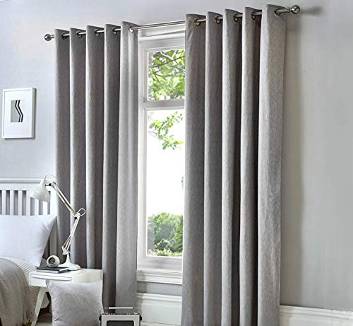 Fusion Sorbonne Silver Eyelet Curtains – W168 x L229cm (66 x 90) – Light Grey Cotton – Thermal Lined – Bedroom/Living Room/Door Drapes