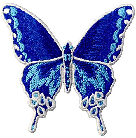 Patch brodé en forme de Papillon, Bleu, à coudre ou à coller avec fer à repasser