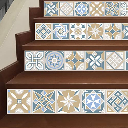 WALPLUS 15cm 24pcs Lyon Encaustic Wall Tile Stickers Peel and Stick Backsplash Self-Adhesive Decal Vinyl Home Decor DIY Living Room Splashbacks Spring Easter Decoration Tile Paint Stick on Tiles Ideas