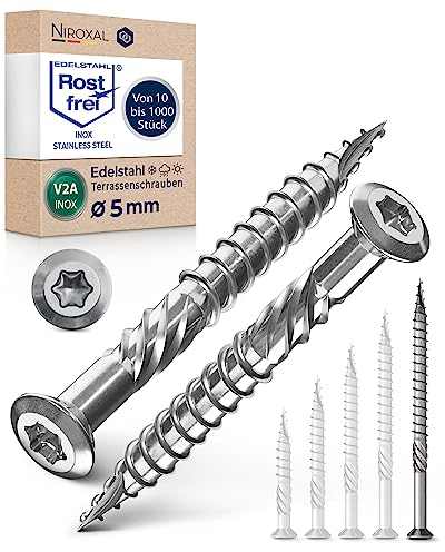 Tornillo de terraza de acero inoxidable Muesca de corte TORX, cabeza redondeada y sin nervaduras V2A 5-mm de espesor 80-mm de longitud 100 unidades 52-mm de rosca parcial Tornillo 5x80