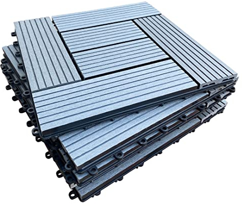 CLICK-DECK Composite Decking Tiles 30x30cm Interlocking Outdoor Deck Tiles | Patio, Balcony, Roof Terrace & Hot Tub | Easy Installation | Low Maintenance, Weather-Resistant (36 Tiles, Grey Mosaic)