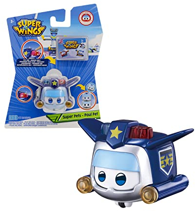 Super Wings EU750415 - Transformations-Flugzeugwelpe Super Pet Paul, ca. 15,4 cm große Spiel-Figur für Kinder, Spielzeug-Flugzeug mit Bewegungs- und Leuchtfunktion